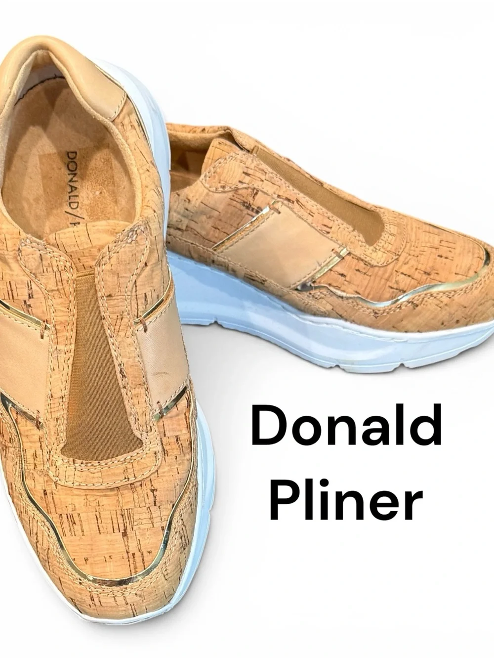 DONALD J PLINER Karli Cork Slip-On Fashion Sneaker Women 8M Tan Gold Trim NEW